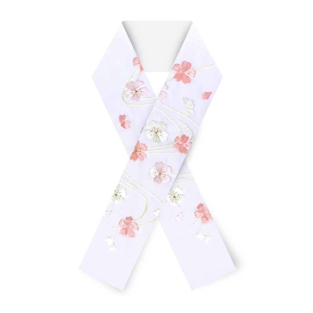 [NISHIORI] Embroidered Half-Collar for Furisode Kimono, Small Cherry Blossom Design, Japanese Clothing, Kimono, White, Cream, Pink, Beige, Gold,