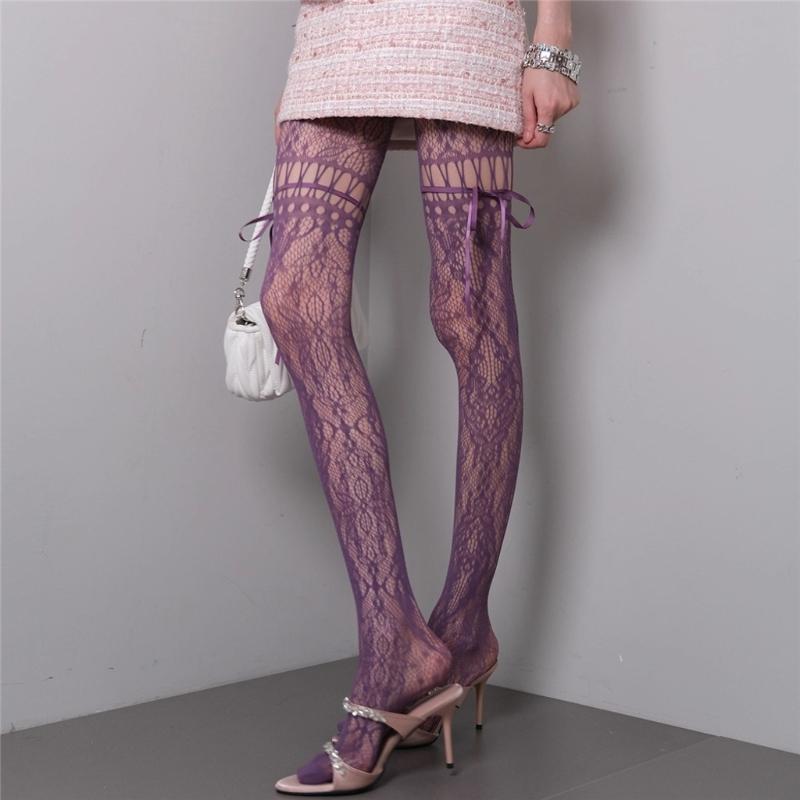 Women Patterned Fishnet Thigh High Stockings Suspender Pantyhose Garter Belt Tights Sheer Mesh Tights Pantyhose Hosiery
