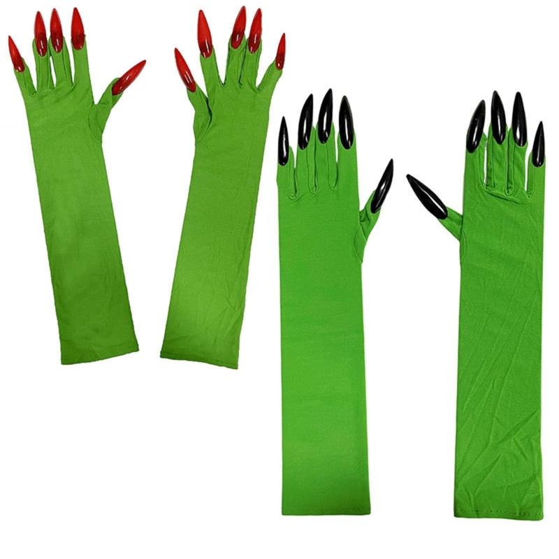 Frightening Green Long Nails Gloves Funny Cosplay Party Long Nails Witch Fingernails Gloves Dress Up