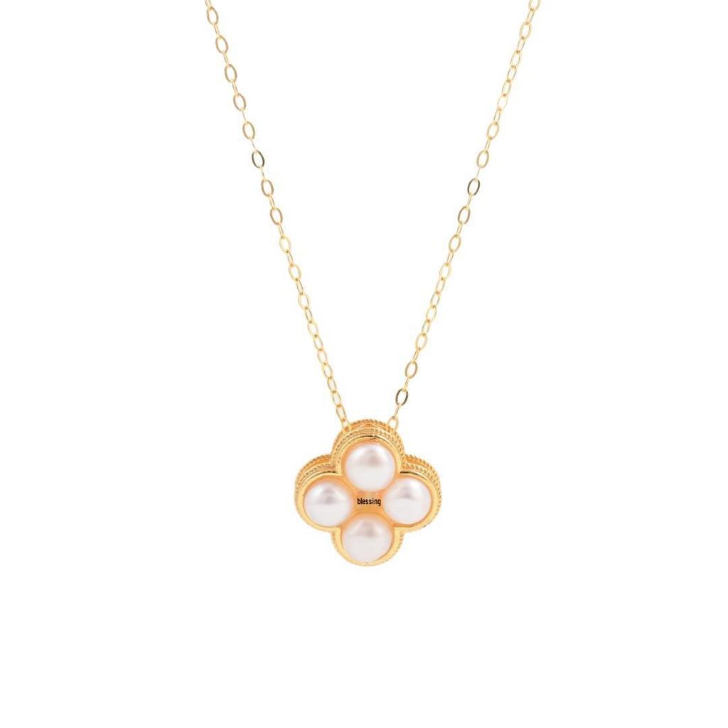 S925 Sterling Silver Four-Leaf Clover Pearl Retro Necklace, Light Luxury Clavicle Chain, Simple Niche Design X153