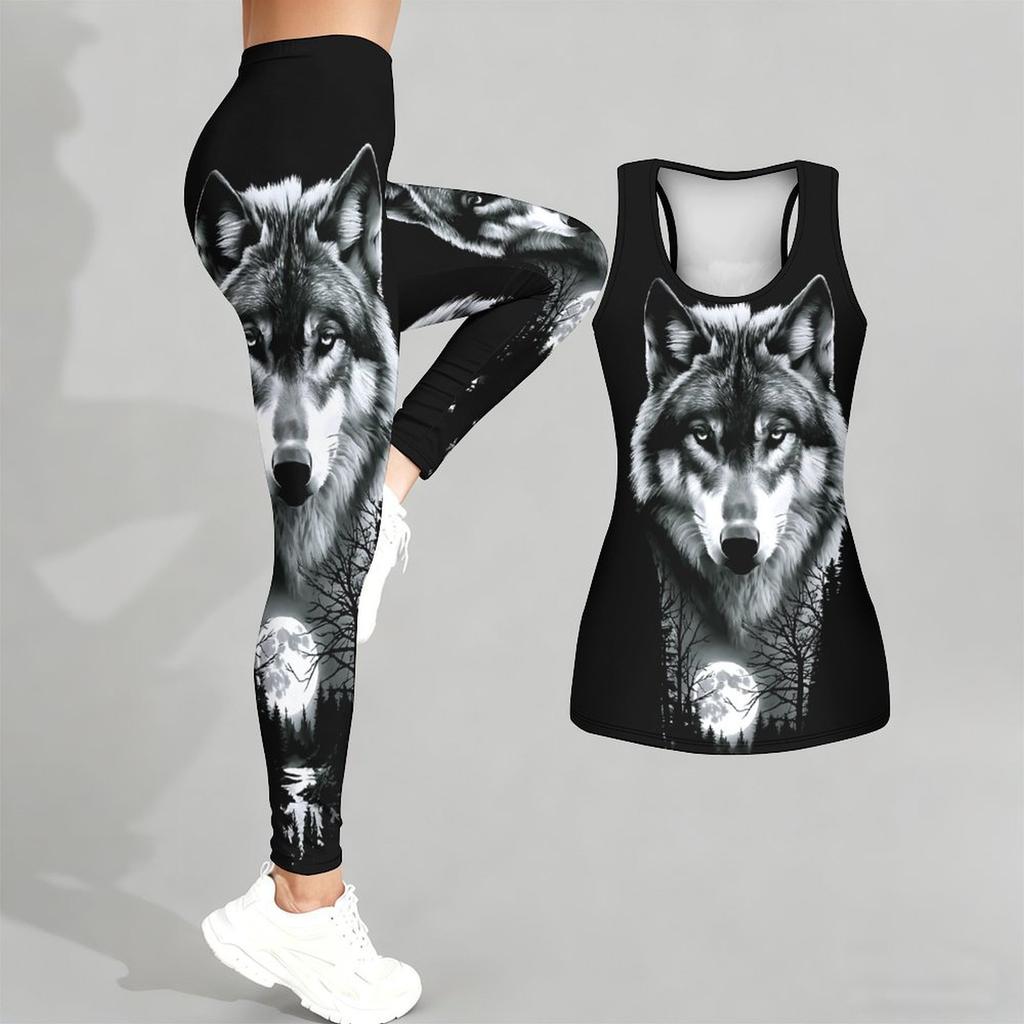 Damski strój do jogi z nadrukiem zwierzęcym, modne legginsy treningowe, zestaw do fitnessu i sportu, casualowy zestaw do jogi, dres sportowy