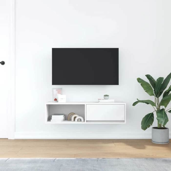 VidaXL Meuble TV blanc 100x31x25,5 cm bois d'ingénierie, banc TV, meuble hifi, centre de divertissement, buffet TV, meuble 861472
