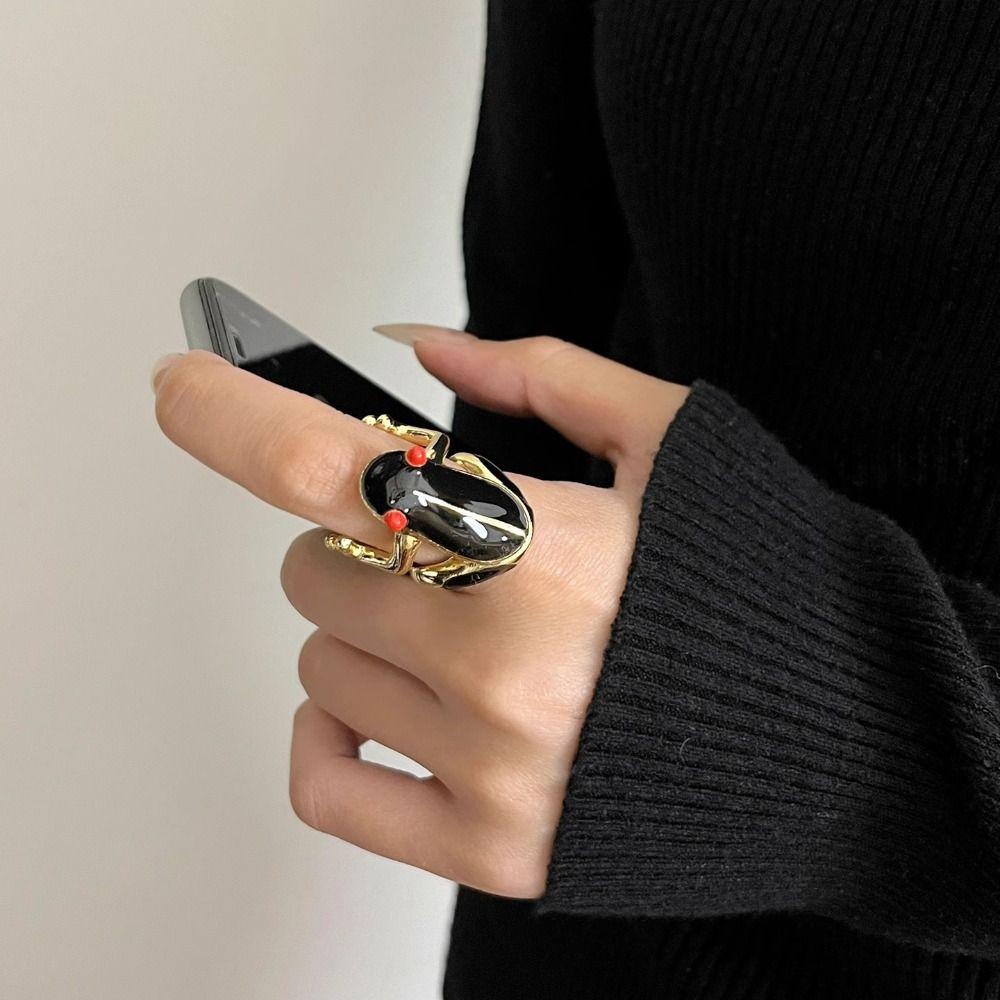 Dripping Oil Frog Drip Oil Ring Geometric Enamel Ring Cute Painting Ring  Friend