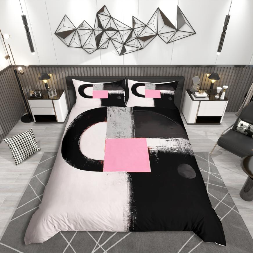 Homewish Abstract Geometric Art Duvet Cover SetMinimalism Desgin Bedding SetBlack Blue Purplebed Set For Teens
