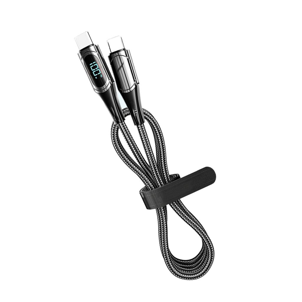 Fast Charging Data Cable PD LED Digital Display USB Data Line for Notebook Tablet Phone 6.6ft Black