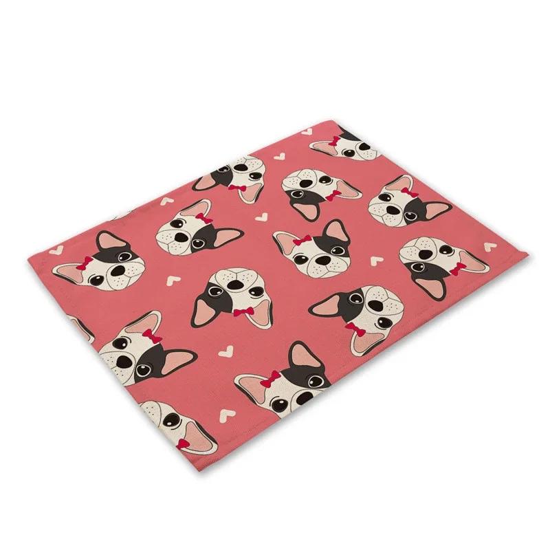 Pug Dog Pattern Cotton Linen Pad Dining Table Mats Coaster Bowl Cup Mat Pattern Kitchen Placemat 40*30cm Home Decor