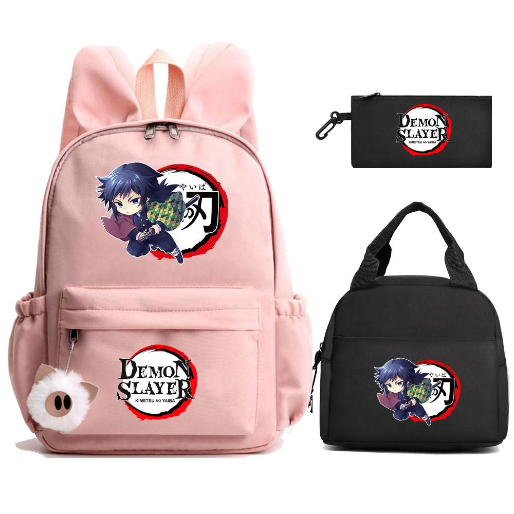 3Pcs/set Anime Demon Slayer Printed Backpack Lunch Bag Pencil Case for Student Schoolbag Girl Women Large Capacity Waterproof Travel Bag Gift