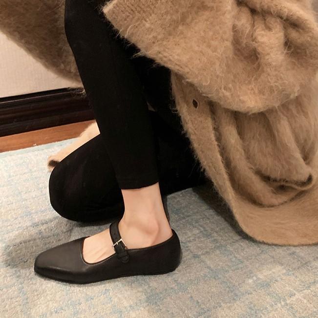 Inner Heightening Version~ Leather Thick-soled One-word with Mary Jane Shoes, Women's Wedge Heel Niche Flat-soled Small Leather Shoes, Thick Heel