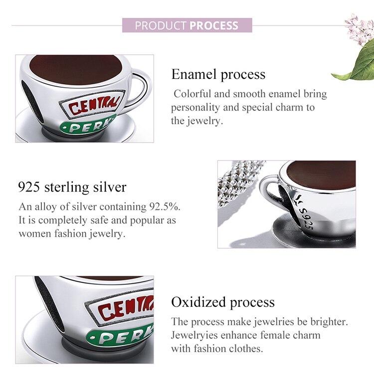 WOSTU 925 sterlingsølv kaffekopp bokstaver sjarm perle anheng passer originalt armbånd halskjede for kvinner smykker