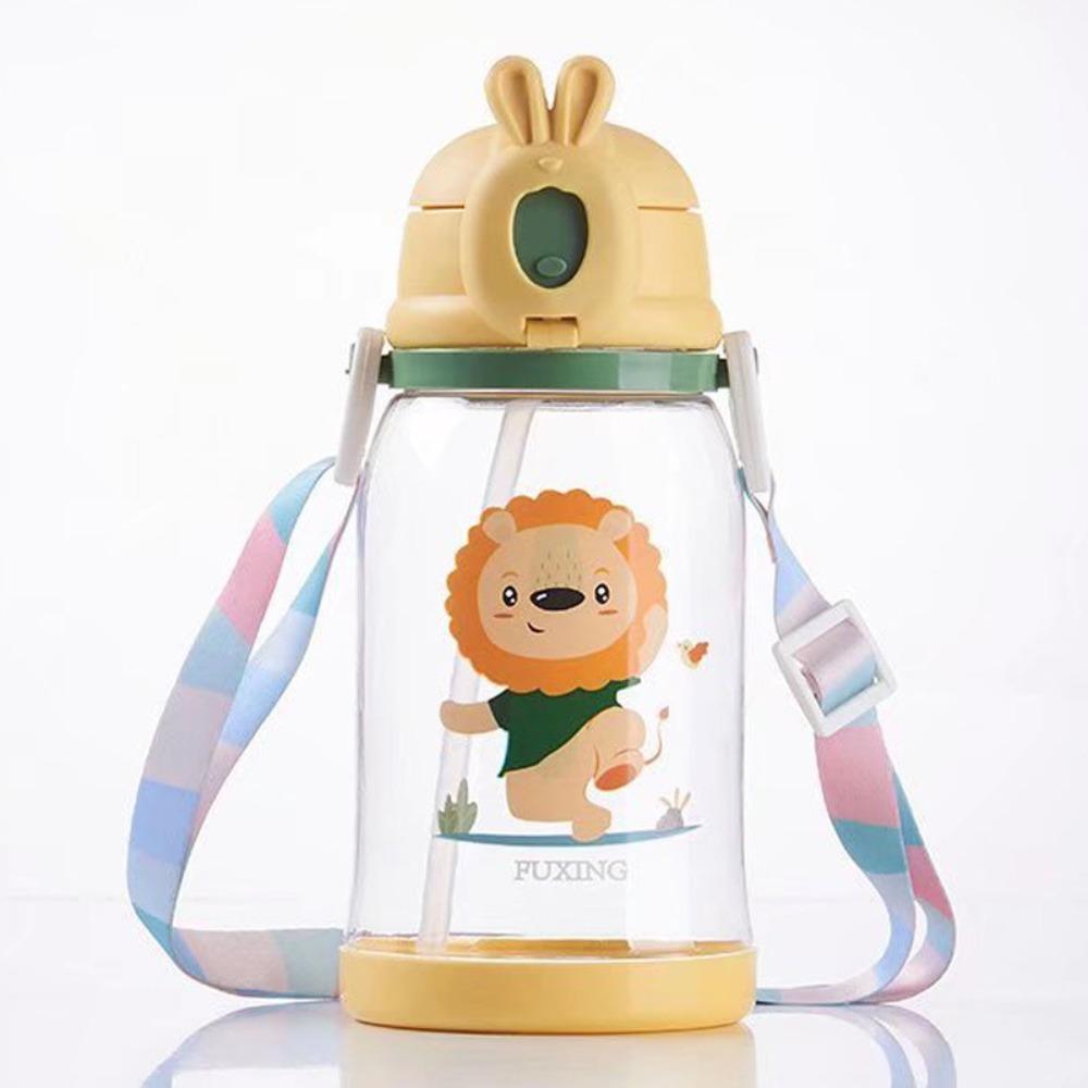 Портативная с трубочкой детская бутылка для воды, пластиковая мультяшная поилка, бутылка для питья, для студентов  0.25L жёлтый