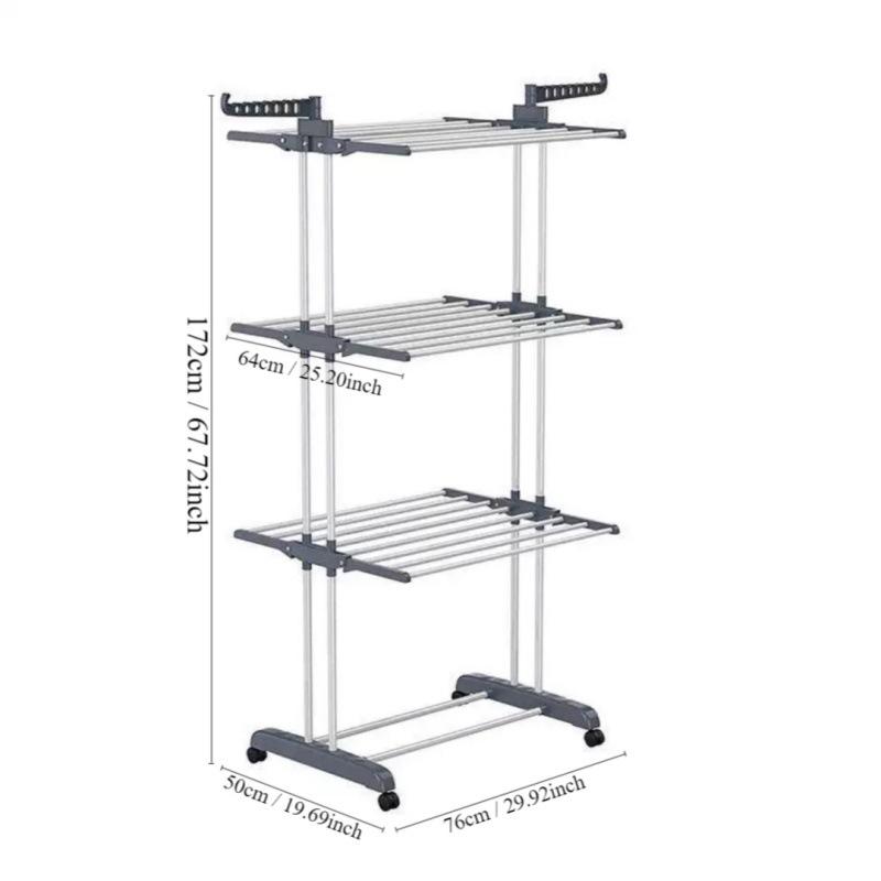 Movable 4-Layer Floor-Standing Folding Drying Rack with Wheels for Indoor and Balcony Use