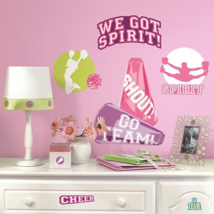 ROOMMATES Lot de 31 stickers POM POM GIRL repositionnables 4 feuilles de 10,1cm x 44,1cm