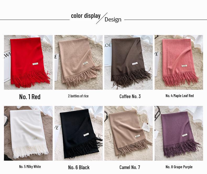 Cachecol feminino de inverno de cor sólida imitação de cashmere - quente, tecido, cachecol de pescoço médio a longo