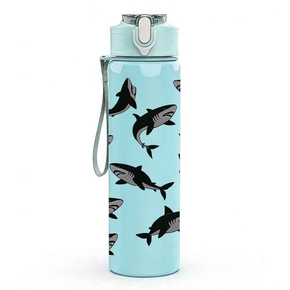 1 Stück Schwarzer Wildfisch-Flock 750ml Farbige Kunststoff-Wasserflasche Auslaufsicherer Klappdeckel mit Strohhalm Für Sport, Büro, Zuhause
