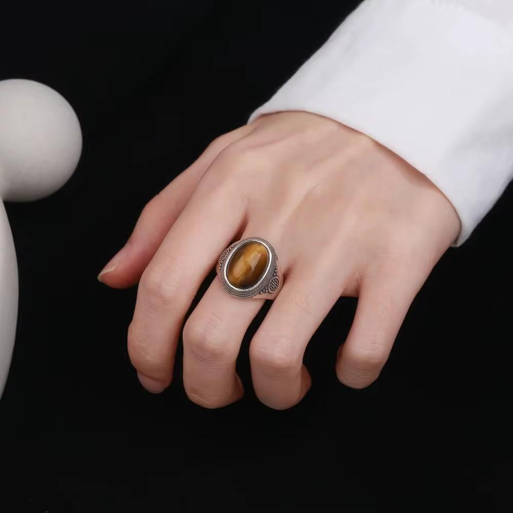 Vintage 925 Silver Ring Natural Moonstone Ring 10*14mm Oval Large Stone Retro Silver Fine Jewelry Gift For Women Men