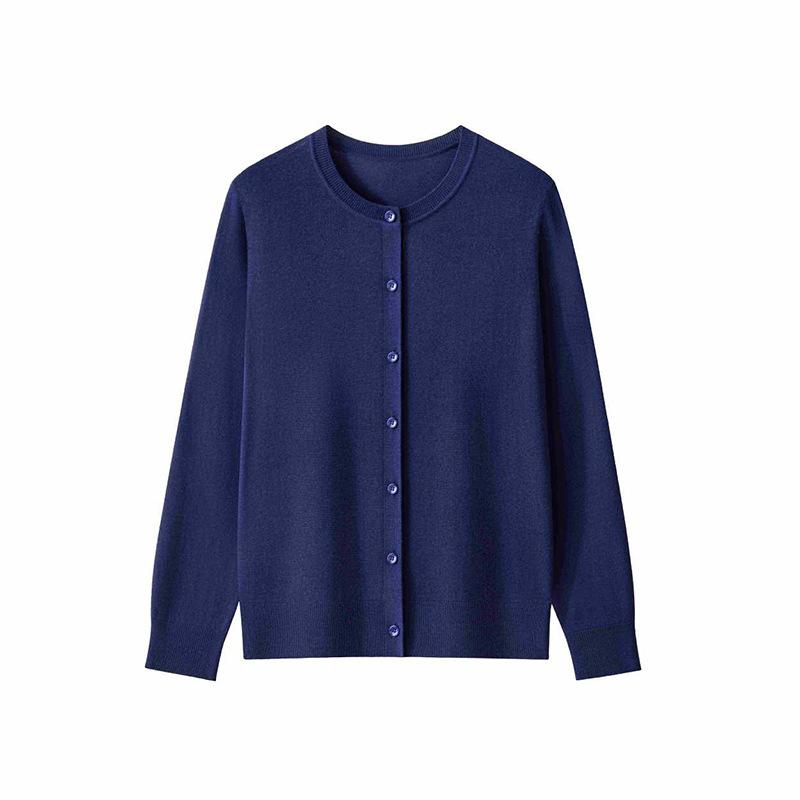 Fine anti-pilling high-count worsted all-wool light round neck long-sleeved knitted cardigan women's, autumn and winter