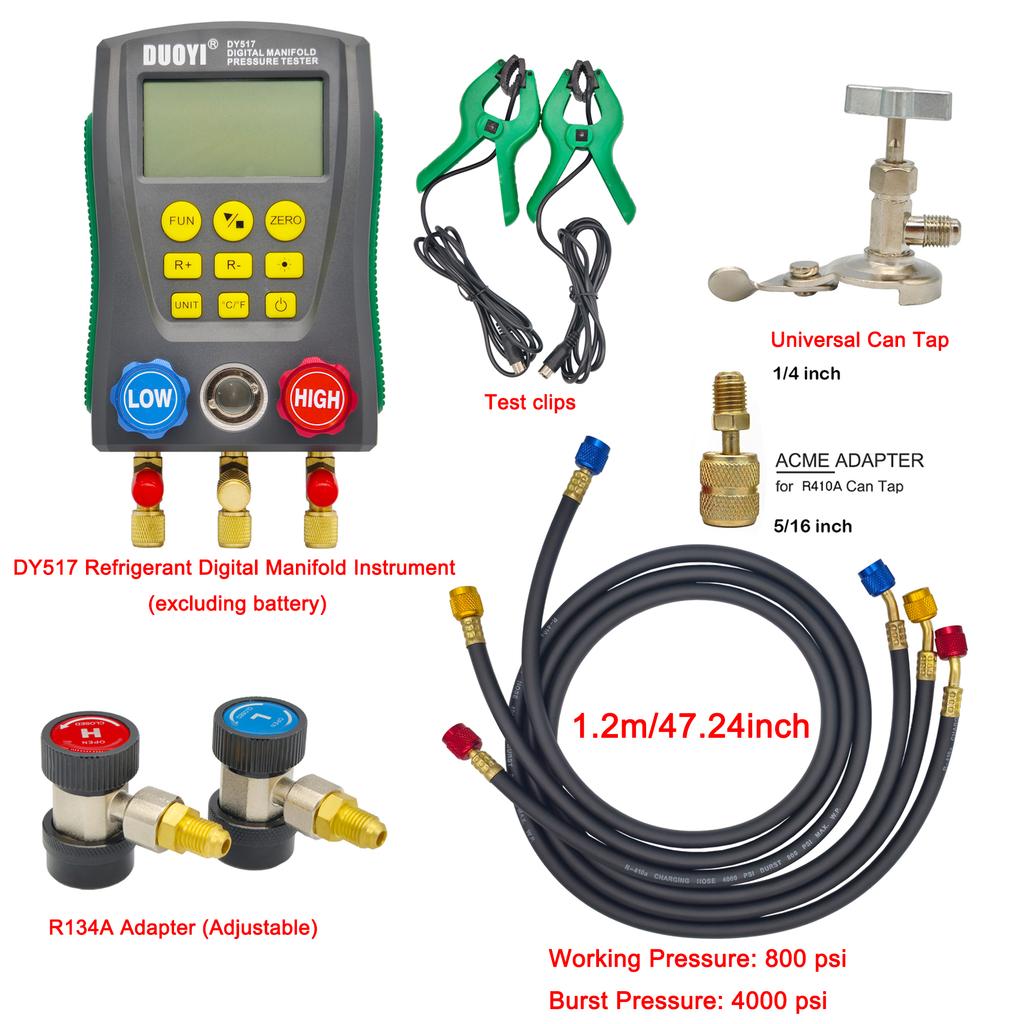 Digital refrigeration pressure gauge, air conditioning temperature detector, multi-function vacuum pressure test tool kit