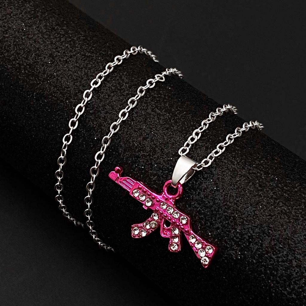Full Diamond AK Submachine Gun Necklace – Punk Hip Hop Pendant Jewelry for Men and Women