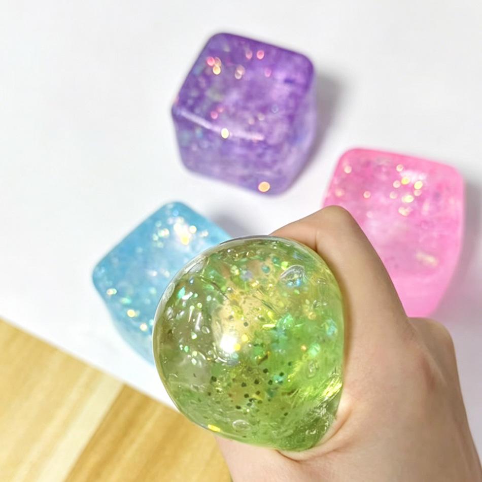Topmix Glitter Squishy Ice Cube Maltose Fidgets Toys Soft Mochi Anti Stress Squeeze Toy Transparent Square Decompression Gifts
