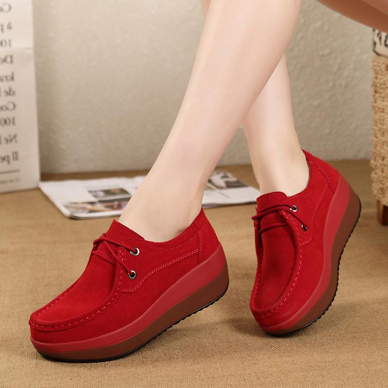 Lace-up Women Platform Shoes Fashion Wedge Heels Leather Casual Walking Shoes Elegant Working Shoes Loafers for Mother
