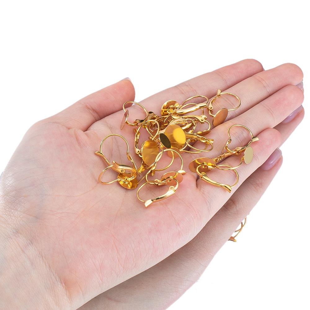 10pcs Stainless Steel Gold Plated French Earrings Base Lever Back Ear Wire Hoop Open Loop Earring Hooks for DIY Jewelry Making