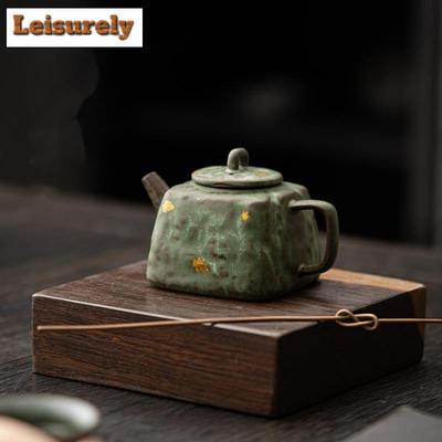 200ml High End Bronze Glaze Teapot Handmade Old Rock Mud Square Pot Tea Maker Kettle Tieguanyin Kung Fu Teaware Collection Gift