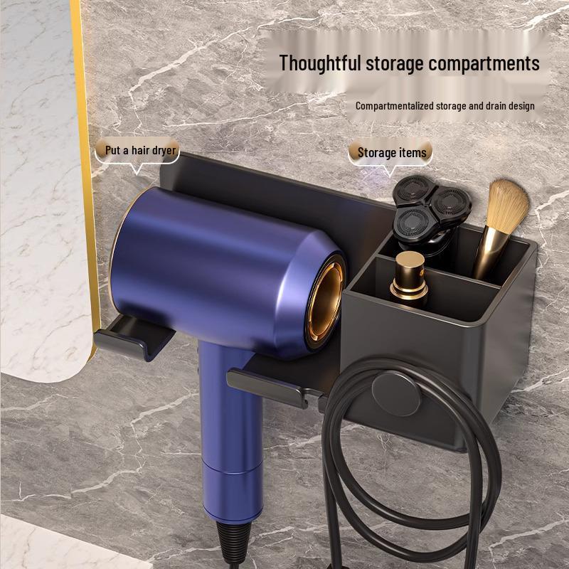 Punch-Free Wall-Mounted Aluminum Hair Dryer Holder