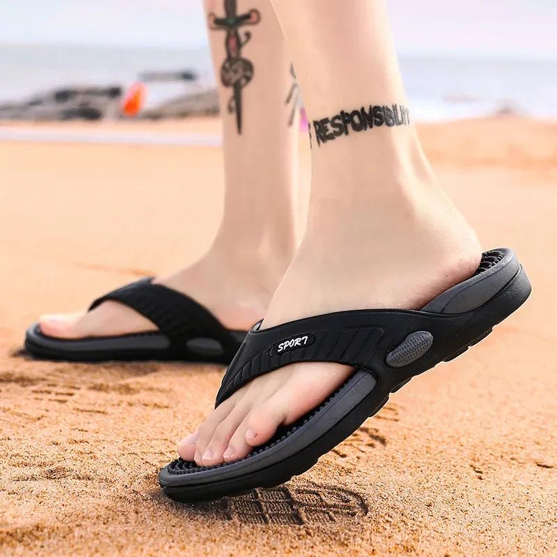 Massage 2024 Summer Men Beach Flip Flops Slip-on Slippers Male Casual Sandals Mens Bathroom Flip Flop Slides Zapatos