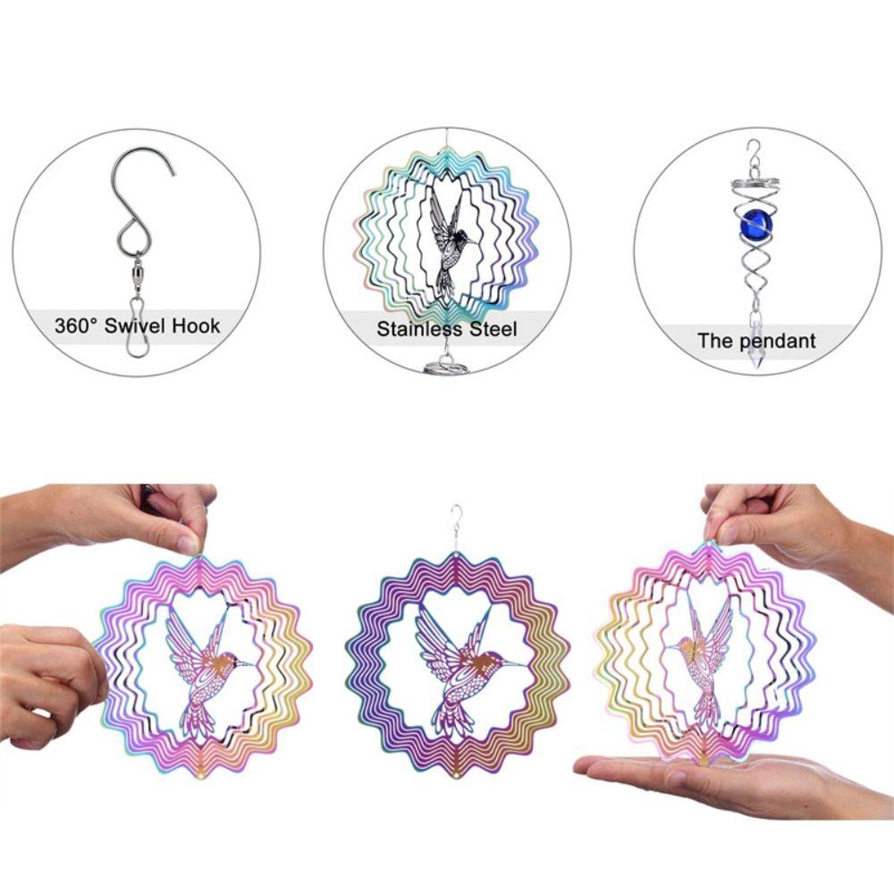 3D Sun Catcher Stainless Steel Metal Stained Glass Pendant Hummingbird Wind Chimes  Outdoor