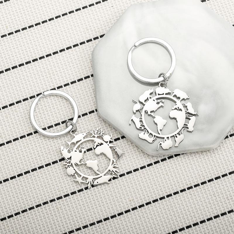 Building Animal Stainless Steel Keychain Modern Minimalist Style Fashion Couple Pendant Practical Daily Bag Charm