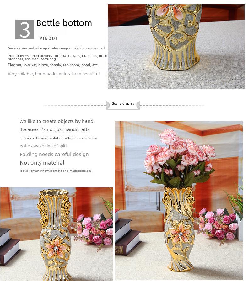 European Ceramic Vase Ornament, Gold Wedding Gift, Living Room Decoration, Soft Home Furnishing