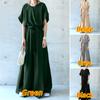 Women's Plus Size V-Neck Tie Waist Short Sleeve Maxi Dress Loose Fit Flowy A-Line