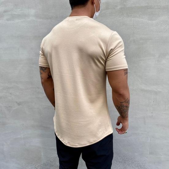 Men Sports T-shirt O Neck Short Sleeve Slim Fit Solid Color Elastic Quick-drying Soft