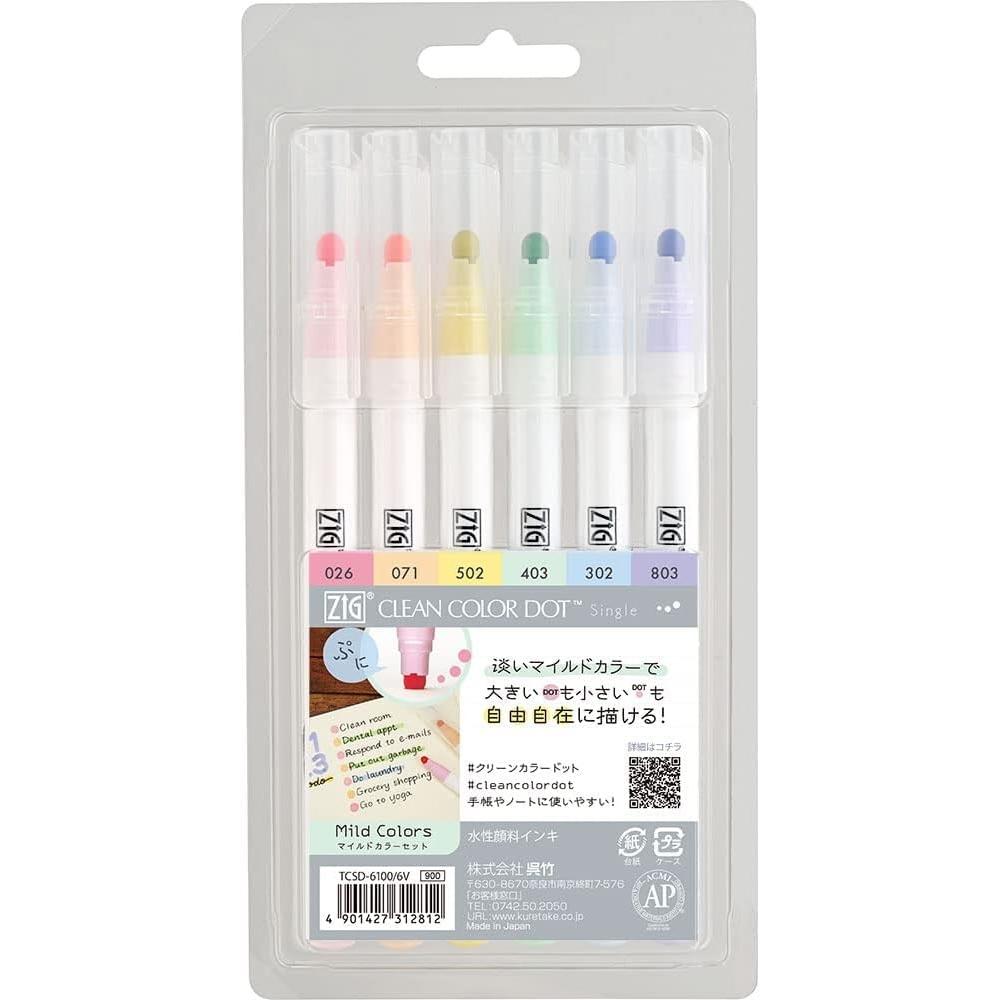 

Kuretake Водостойкий маркер Zig Clean Color Dot Одиночный Набор мягких цветов Tcsd 6100 6v Мягкий цвет