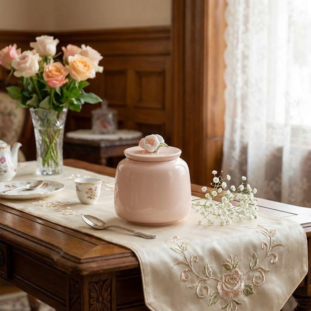 Moisture Proof Ceramic Tea Jar Pink Tea Sealed Jar Creative Tea Tin Can  Kitchen
