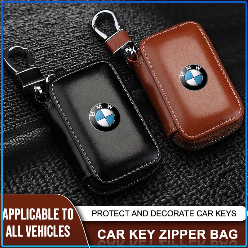 For BMW E60 E46 E39 E38 E90 E36 F30 E30 E31 E34 F10 F20 E87 E92 E91 E53 E70 X1 X5 X3 X6 1Pcs Leather Emblem Car Key Case Keychain Zipper Key Case Bag