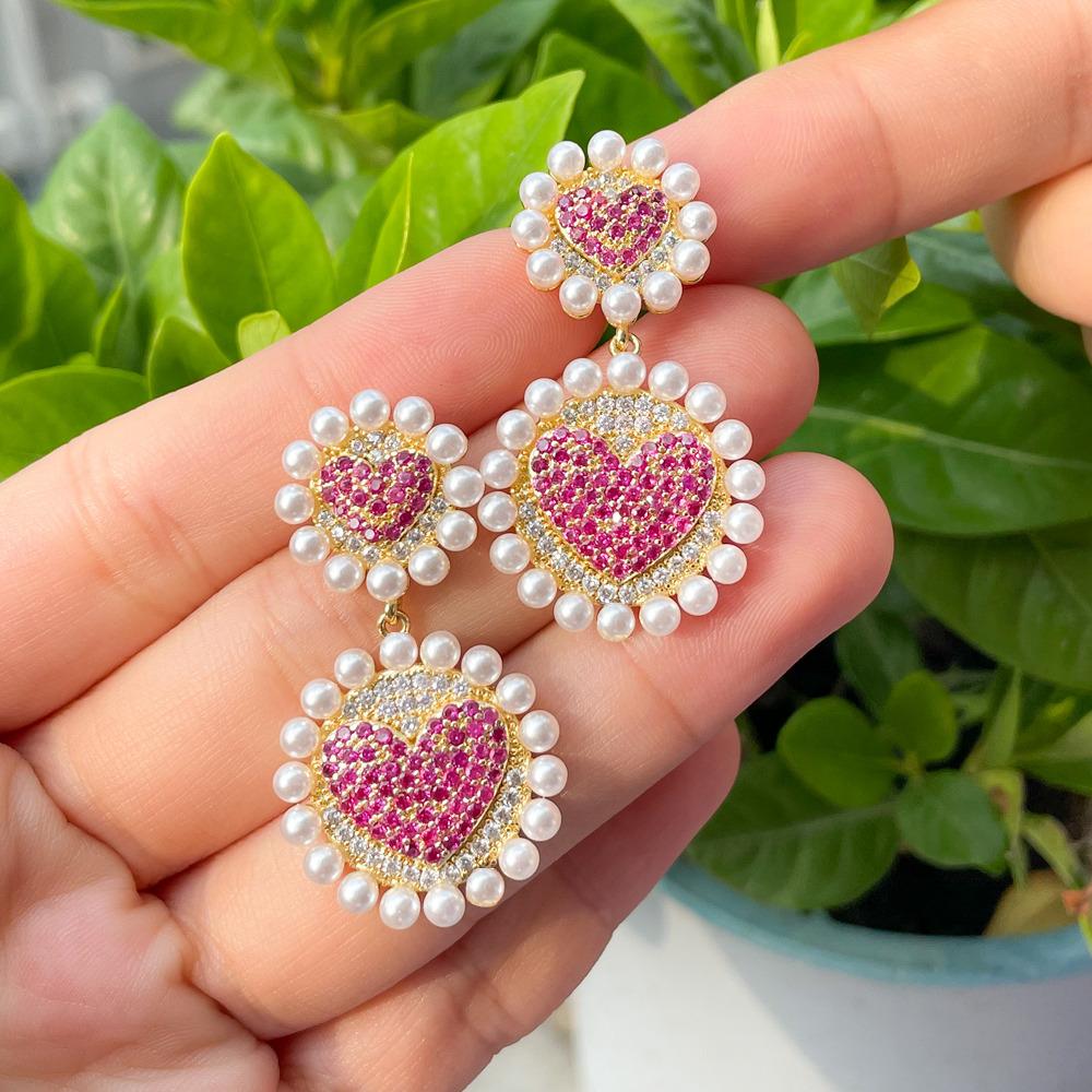 WWJ Sweet Heart Hot Pink Zirkonia Kleine Perlen Ohrringe