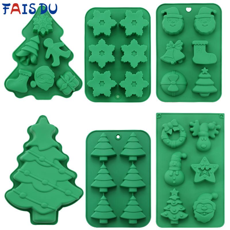 FAIS DU Silicone Mold Bakeware DIY Chocolate Mold Christmas Trees Snowman Gifts Baking Tools Cake Decoration Accessories