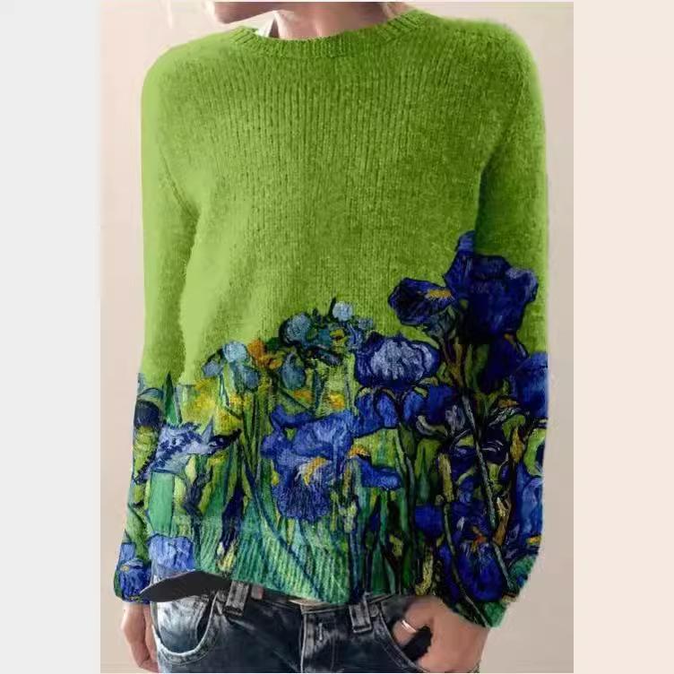 Women's Multicolor Striped Long Sleeve Round Neck Regular Fit Knit Sweater