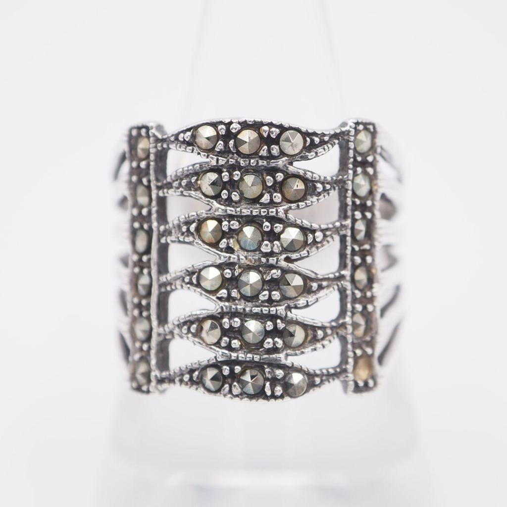 Used X941 Marcasite Marcasite 925 Engraved Ring Design Silver Ring Vintage No. 14