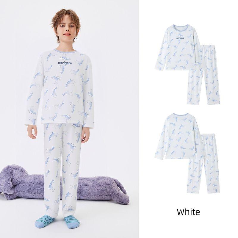 Navigare Italian Small Sailboat Kidsren s Home Wear Set 2026 Spring New Boys  Breathable Pajamas Gradient Whale-White 120
