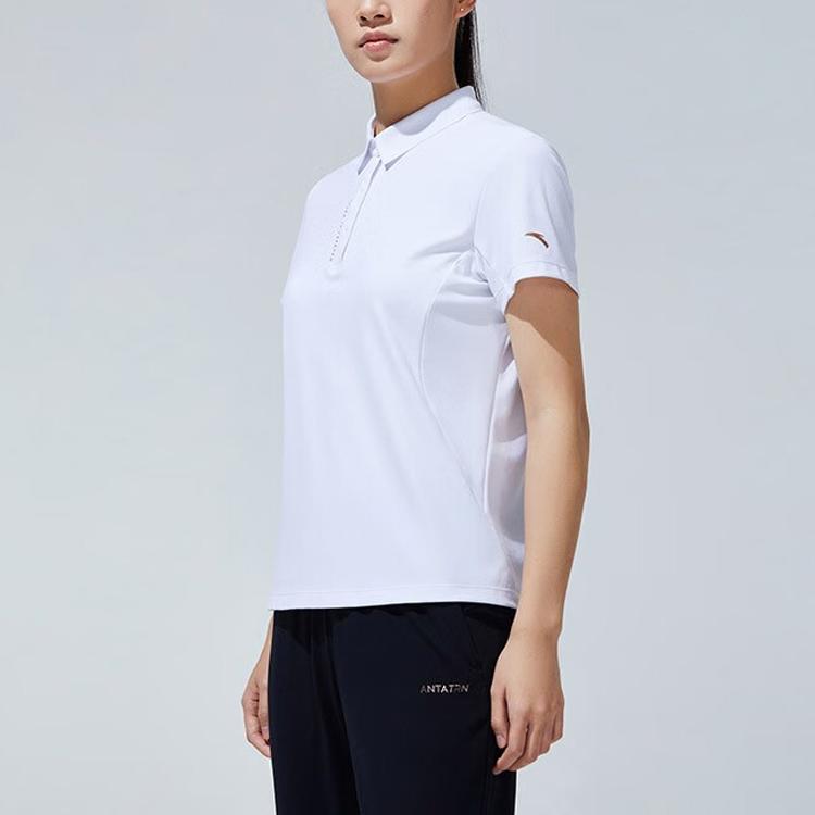 Anta Training Series Solid Color Logo Polo Shirt Women Polo Shirts Pure-White 162327111-1