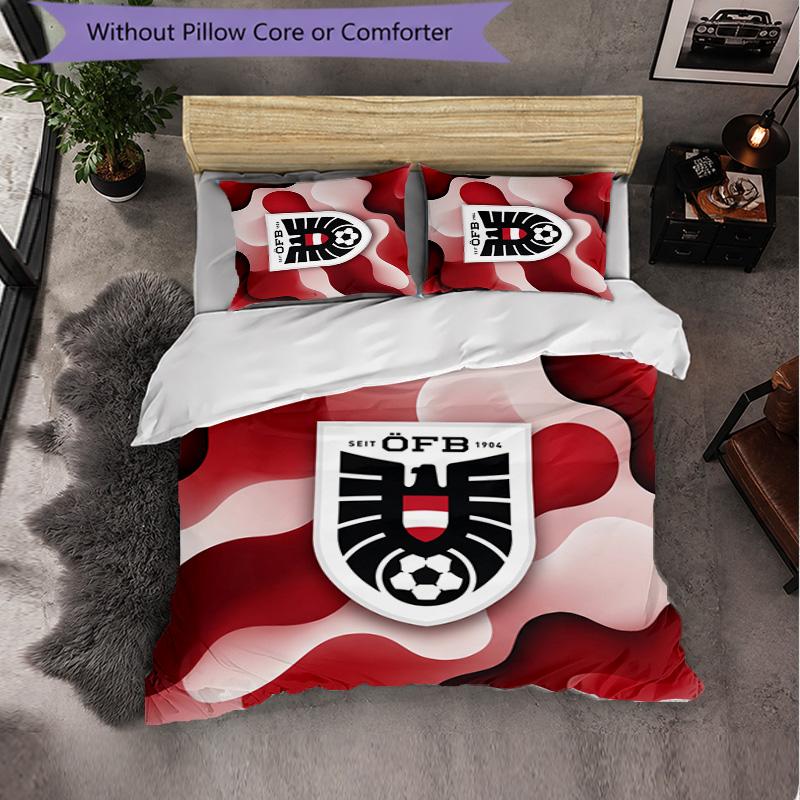 Austria Football Pattern 3 Pieces Bedding Set Soft Microfiber Duvet Cover with Pillow Cases for Bedroom