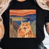 Vintage Ängstliche Katze Aufdruck T-Shirt Klassisch Lässig Kurzarm Rundhals Baumwolle Oberteil für Frühling Sommer Damen Outdoor Bekleidung