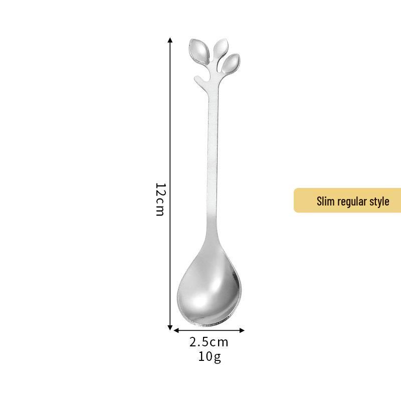 Gold Leaf Stainless Steel Spoon - Creative European Style Fruit, Coffee, Stirring, and Dessert Spoon Gift
