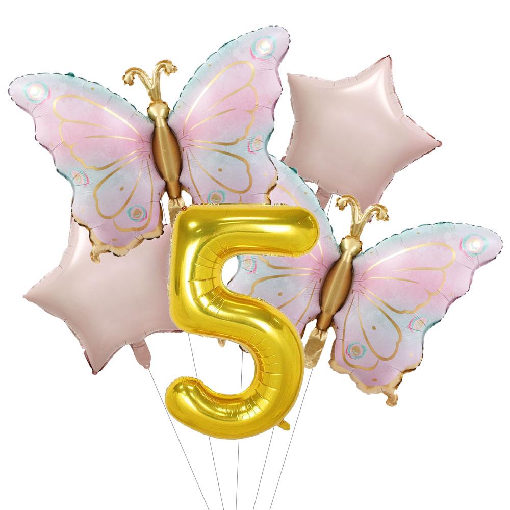 5pcs Newest Butterfly Birthday Balloon 32inch Number Set Gold Pink Foil Ball Baby Shower Helium Balloon Birthday Party Decor