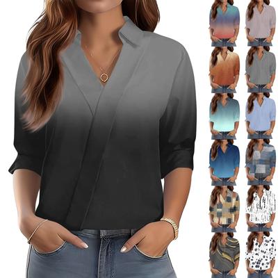 3/4 Length Sleeve Womens Tops V Neck Shirts Trendy Printed Business Casual Work Blouses