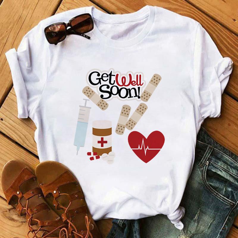 Summer Female T-Shirt Nurse Print Woman T-Shirt Casual Graphic T-Shirt Women's Harajuku Retro Top T-Shirt Women's Clothing