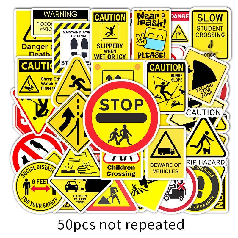 

50 Водонепроницаемых наклеек с предупреждающими знаками: Граффити для багажа, самоката, компьютера, планшета, украшение