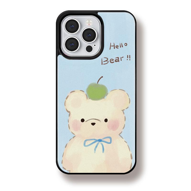 

Чехол для iPhone 16, 15, 14, матовый черный край, совместимый и подходит для 13/12 promax, зеленый Apple Bear 12PROMAX